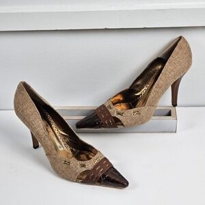 J. Renee Womens Pointed Toe Pumps Brown Croc Embossed Mixed Media Heels 11